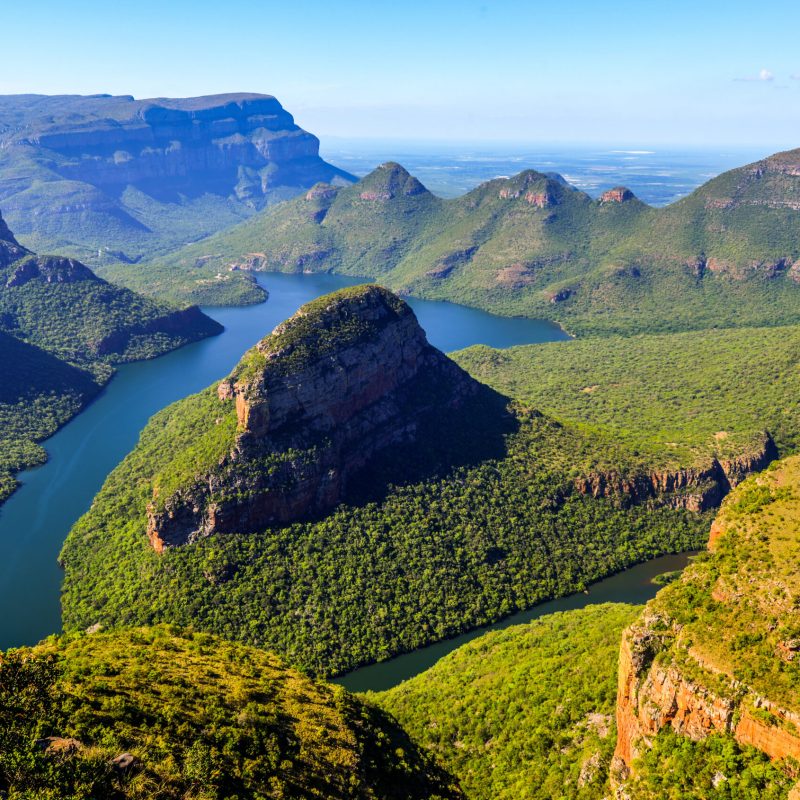 Blyde River Canyon in Mpumalanga, South Africa. The Blyde River Canyon is the third largest canyon worldwide